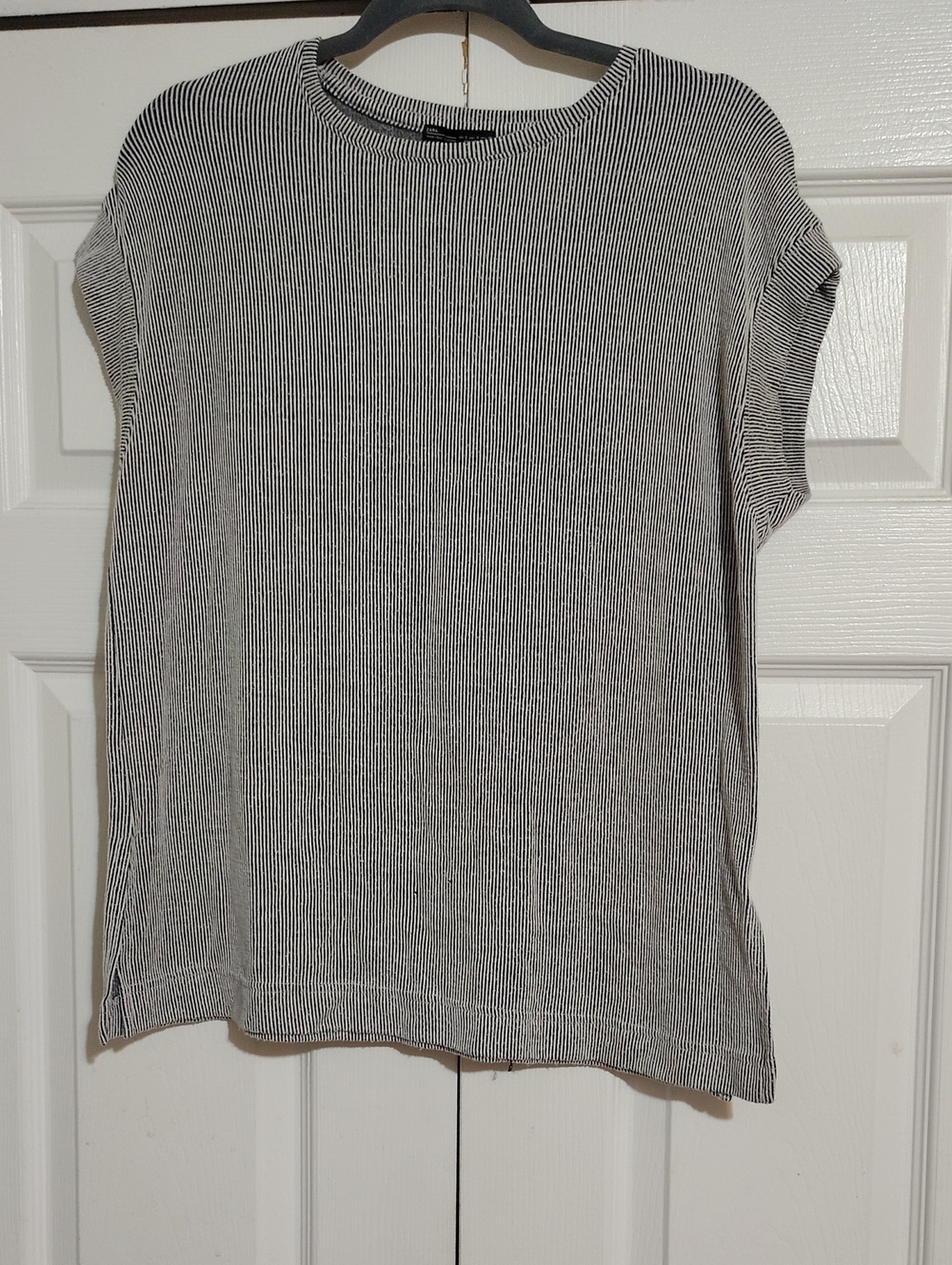 Zara Black and White Micro-Stripe Short Sleeve Tee